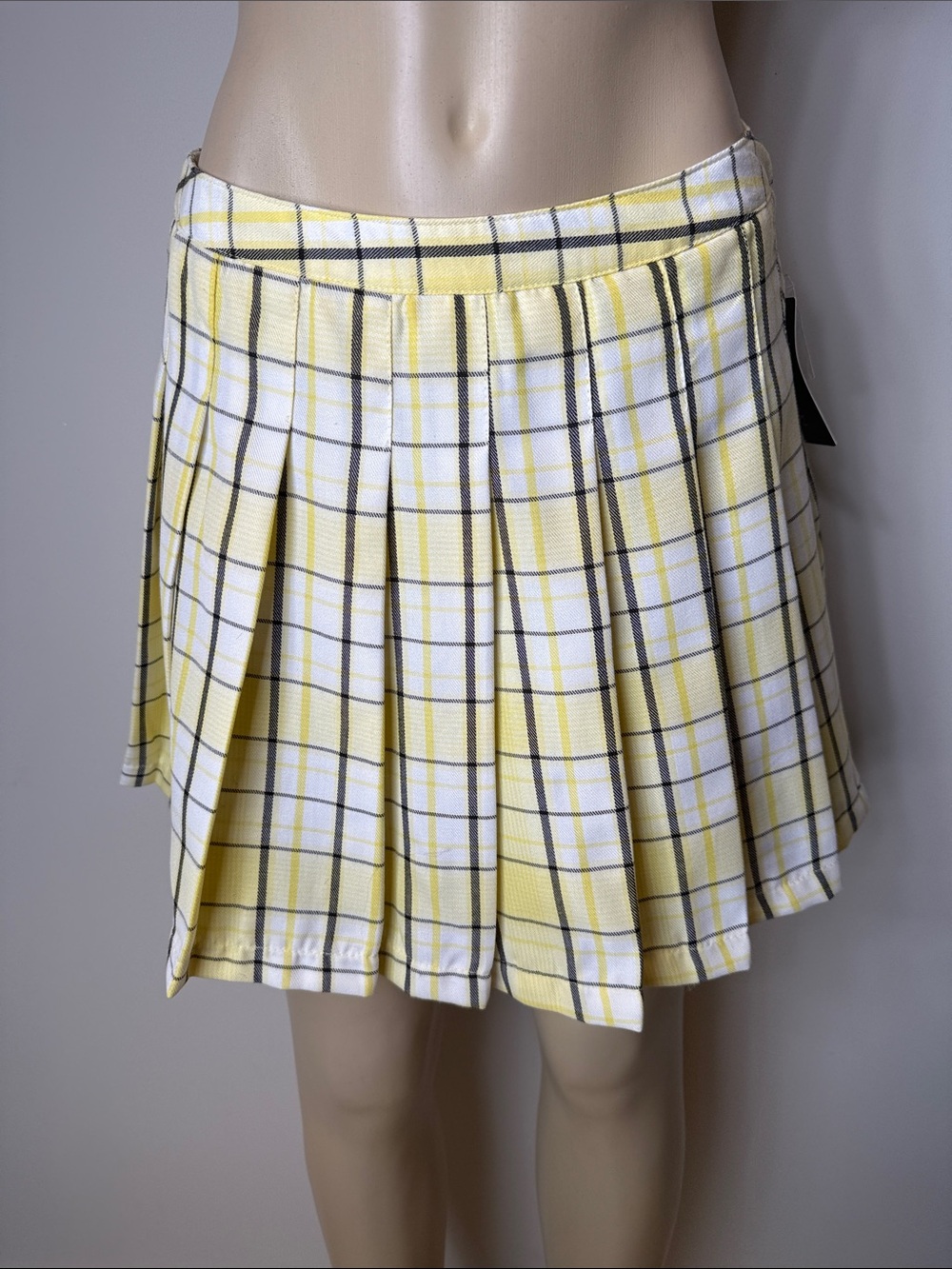 Yellow Plaid Pleated Mini Skirt